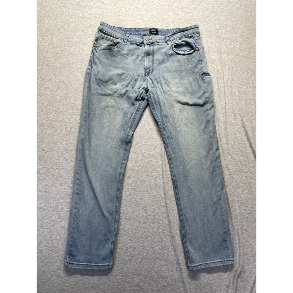 WeSC Bob Straight Jeans Mens 36x32 (Fits 38x31.5) Blue Light Wash Denim Cotton